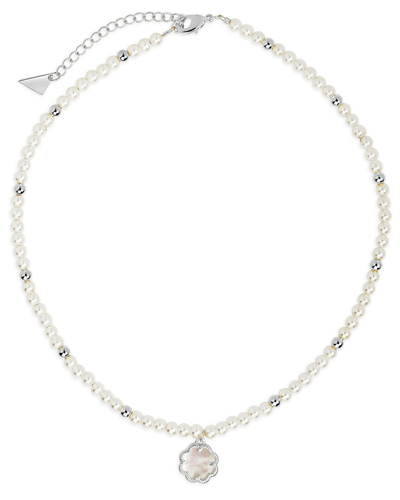 Sterling Forever Rhodium Plated 4mm Pearl Selfina Choker Necklace In Silver