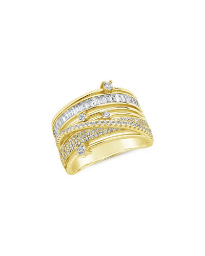 Sterling Forever 14k Plated Cz Raven Half-eternity Ring In Gold