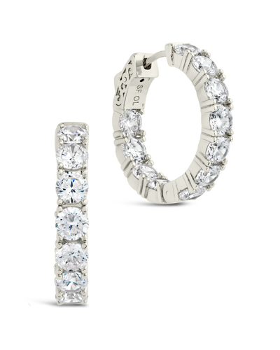 Sterling Forever Rhodium Plated Cz Valerie Hoops In Metallic