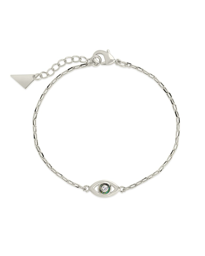 Sterling Forever Rhodium Plated Pearl Cz Leidy Station Bracelet In Metallic