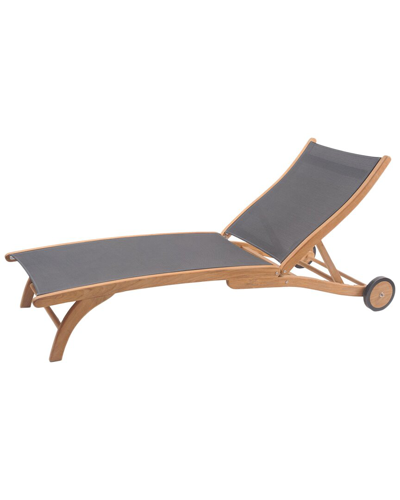 Curated Maison Perrin Teak Outdoor Reclining Chaise Lounge In Taupe With Wheels In Brown