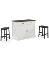 Crosley Furniture Clifton Kitchen Island W/uph Saddle Stools- Kitchen Island & 2 Stools In White