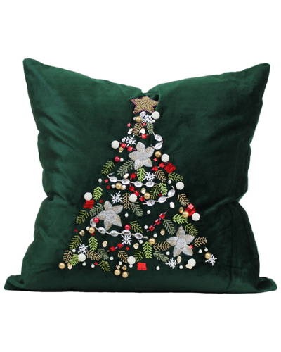 HARKAARI HARKAARI VELVET BEADED WHIMSICAL CHRISTMAS TREE PILLOW