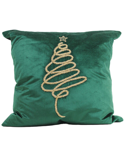 Harkaari Velvet Hand Beaded Charming Christmas Tree Pillow In Green