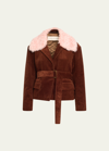 Dries Van Noten Corduroy And Faux Fur Jacket In Cognac