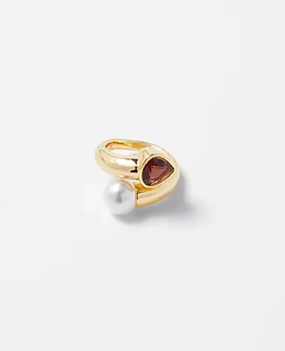 Ann Taylor Pearlized Crystal Wrap Ring In Goldtone