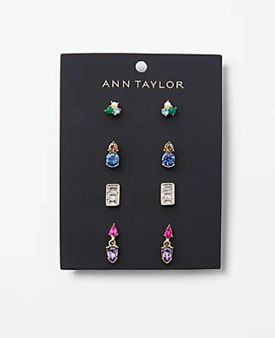 Ann Taylor Multicolored Sparkle Stud Earring Set In Goldtone
