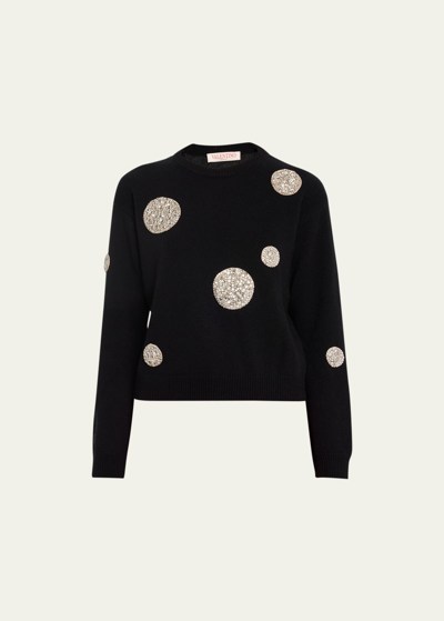 Valentino Polka Dot Crystal-embellished Wool Sweater In Qa4 Nero/silver