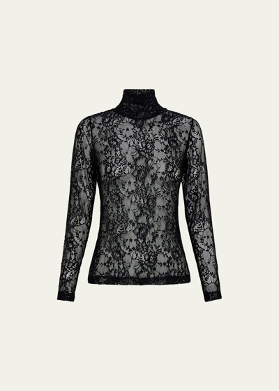 Camilla Long-sleeve Sheer Lace Turtleneck Top In Reservation For L