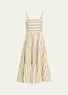 Jason Wu Tiered Striped Square-neck Midi Dress In Buttermilk/ Deep