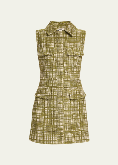 Jason Wu Sleeveless Tweed Mini Dress In Moss Multi