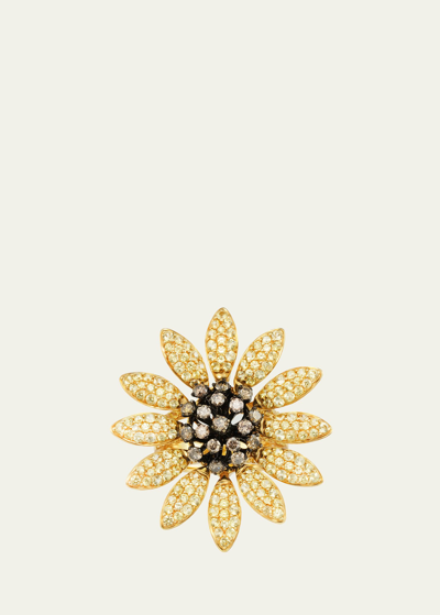 Mio Harutaka Sapphire And Diamond Sunflower Ring In Gold