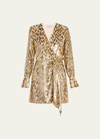 Simkhai Camryn Metallic Burnout Long Sleeve Minidress In Gold