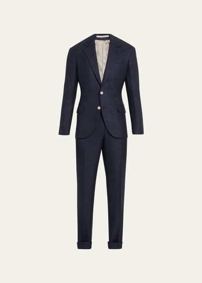 Brunello Cucinelli Men's Tonal Plaid Suit In C012 Denim