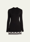 JASON WU MOCK-NECK LACE-HEM JERSEY MINI DRESS