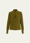 Jason Wu Button Down Silk Blouse In Dark Olive