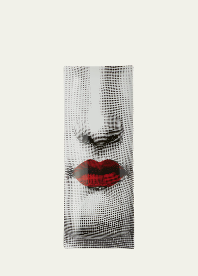 Fornasetti Tema E Variazioni N.397 Red Lips Rectangular Tray In Black White