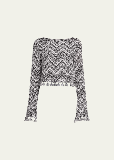 Ramy Brook Kaiya Chevron-knit Tassel-trim Crop Top In Black Space