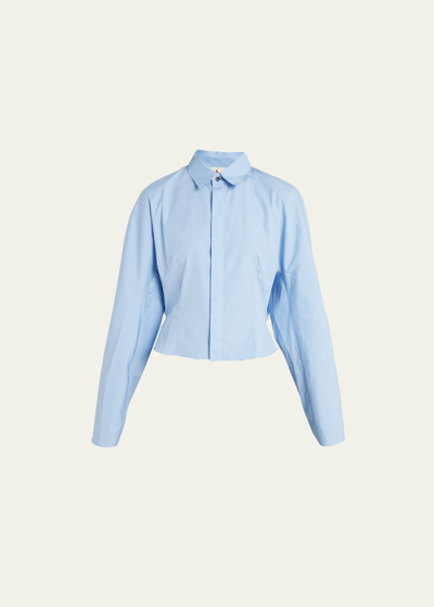 Marni Button-front Shirt With Gathered Back In Irisblue