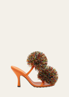 Bottega Veneta Adam Leather Two-band Pom Sandals In Papaya Multicolor