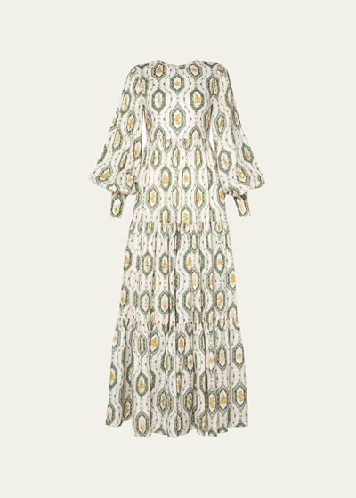 Agua By Agua Bendita Nuez Calado Tiered Linen Maxi Dress