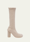 Bottega Veneta Atomic Ribbed-knit Knee-boots In 2662 Dune Melange