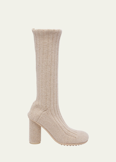 Bottega Veneta Atomic Ribbed-knit Knee-boots In Neutrals