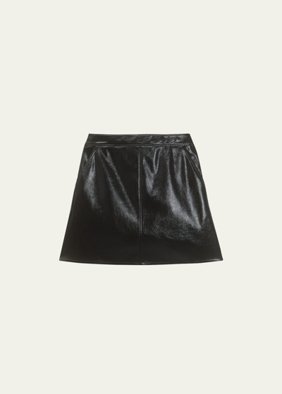 Theory Women's Leather A-line Mini Skirt In Blk