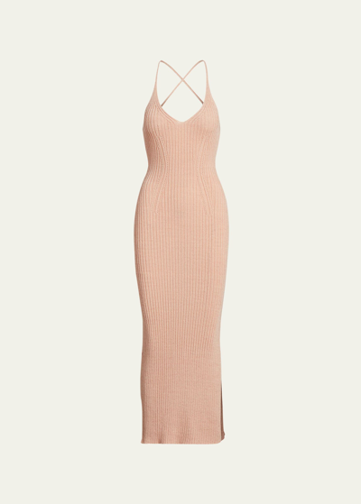 Ralph Lauren Ribbed Backless Cocktail Dress In Rose Qrtz