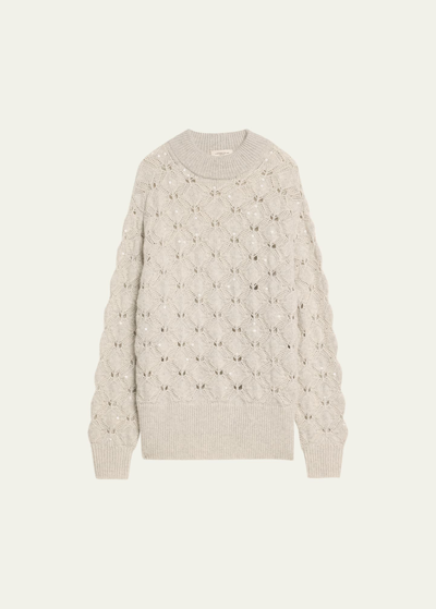 Lafayette 148 Mock-neck Lace-stitch Sweater In Grey Heather