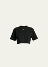 Off-white Off White Cropped T Shirt With Off Embroidery In Black White