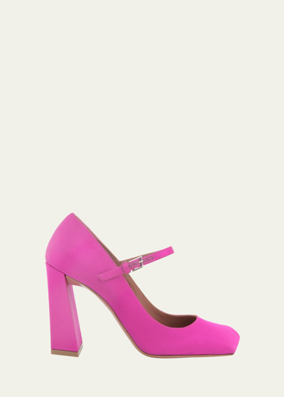 Amina Muaddi Charlotte Silk Mary Jane Pumps In Pink