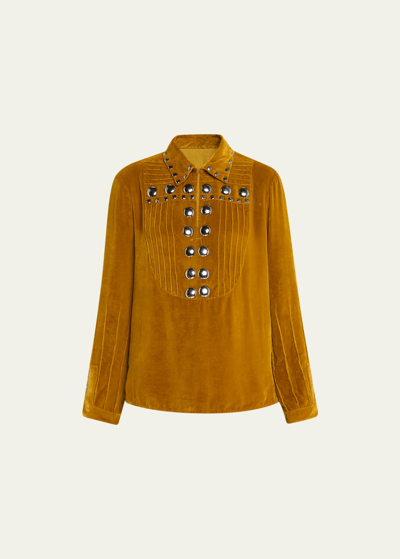 Fortela Brenda Stud-embellished Velvet Shirt In Yellow