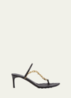 BOTTEGA VENETA LEATHER CHAIN TOE-RING SLIDE SANDALS