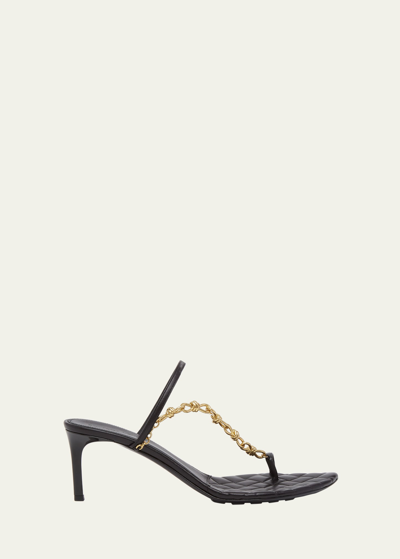 Bottega Veneta Leather Chain Toe-ring Slide Sandals In Nero