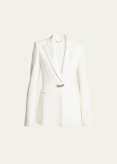 Chloé Textured Wool Blazer Jacket With Crystal Detail In Seedpearl Beige