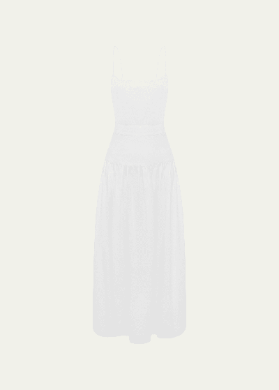 Bird & Knoll Posy Drop-waist Midi Dress In White