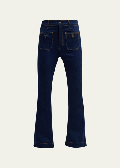 Veronica Beard Jeans Carson High Rise Ankle Flare Jeans With Patch Pockets In Oxford