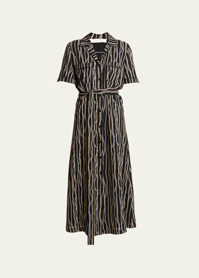 Chloé Chain Print Belted Shirtdress In Black