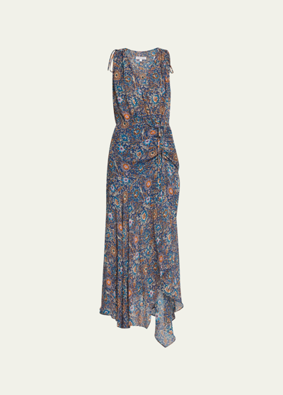 Veronica Beard Dovima Floral Sleeveless A-line Maxi Dress In Etch Cerul Multi