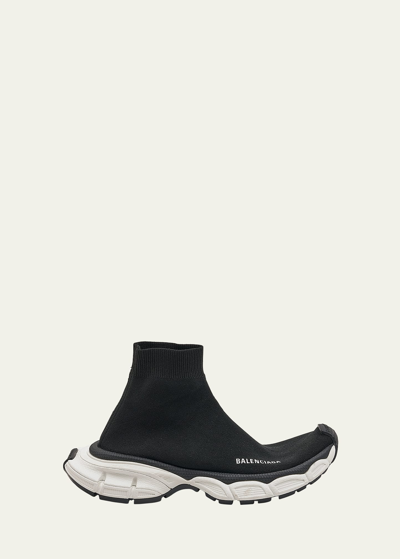 Balenciaga Men's 3xl Knit Runner Sneakers In Black/white