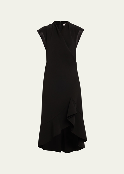 Prabal Gurung Drape Front Ruffle Hem High-low Midi Dress In Black