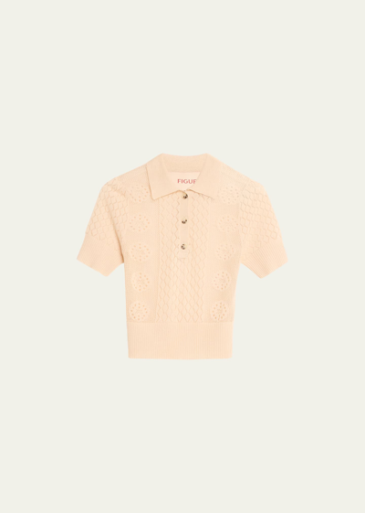 Figue Camilla Polo Open-knit Sweater In Shell Beige