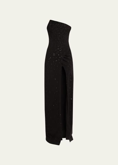 Koltson Hand-beaded Strapless Evening Gown In Black