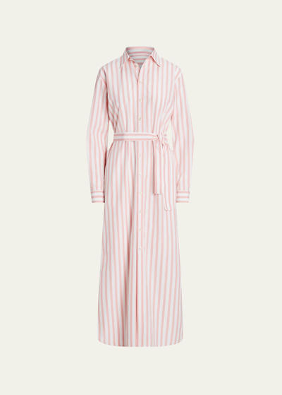 RALPH LAUREN YSABELLA UMBRELLA STRIPED BELTED MAXI SHIRTDRESS