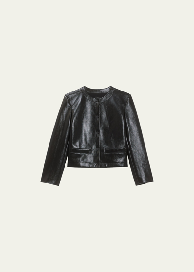 Theory Cropped Leather Jacket In Black