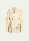 Ralph Lauren Nelson Faded Floral-print Double-breasted Denim Blazer Jacket
