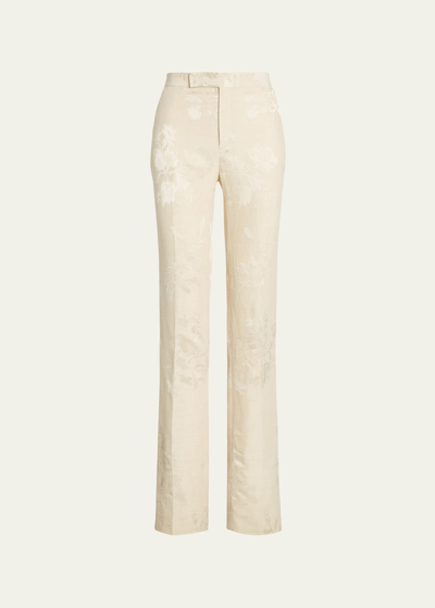 Ralph Lauren Seth Floral Jacquard Suiting Trousers In Butter