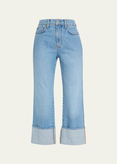 Veronica Beard Jeans Dylan High Rise Straight Cuffed Jeans In Silver Blue