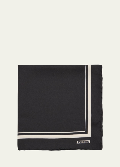 Tom Ford Mens Tonal-frame Silk Pocket Square Black